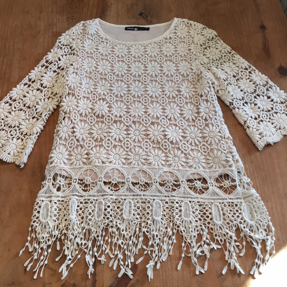 Ivory Crochet Top w Bell Sleeves
